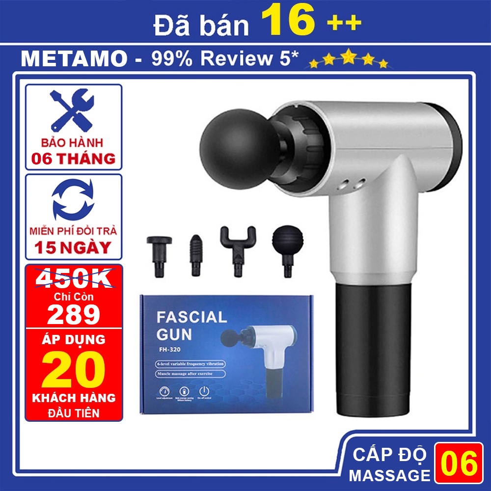 Máy massage cầm tay METAMO 4 đầu 6 cấp độ trị đau nhức toàn thân hiệu quả, súng massage kèm 6 đầu mát xa chuyên sâu