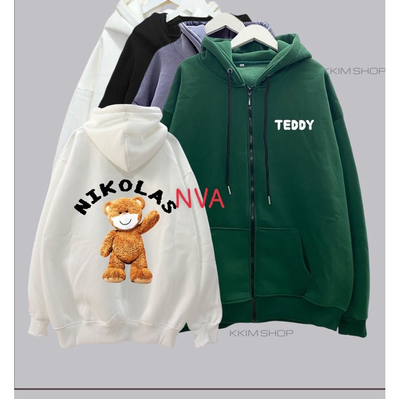 Áo Khoác In Teddy ❤ Áo Nỉ Dày Dặn Dáng Rộng Nam Nữ NVA161