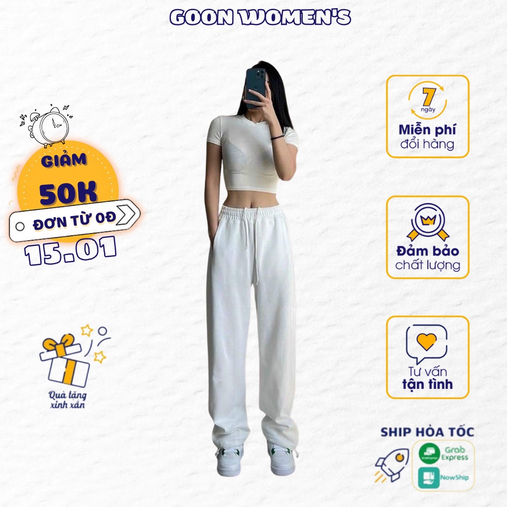 [ Hàng Cao Cấp Loại 1 + Ảnh Thật ] Quần Jogger Nữ Dài Ống Rộng Phong Cách Bo Gấu Chất Cotton Goon Women's - 040