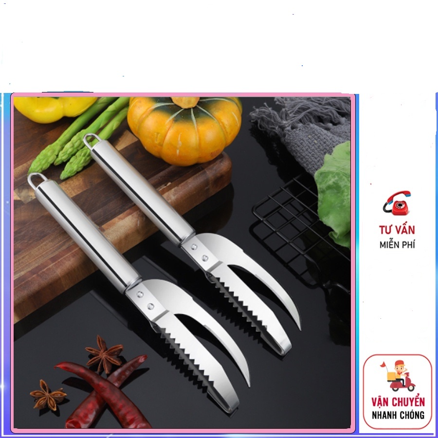 Dụng cụ M ổ Cá Đánh Vẩy 2 in 1 Đa Năng Được Làm Bằng Thép Không Gỉ Tiện Ích