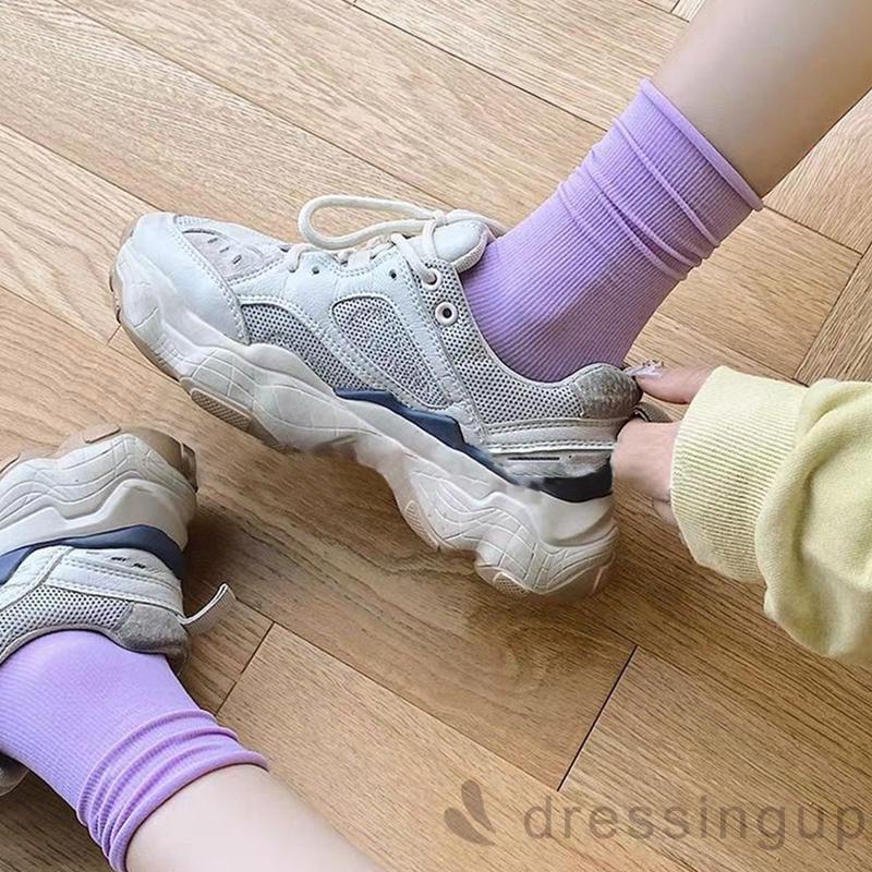 DRESSINGUP-Vớ Siêu Mỏng Co Giãn Mềm Mại Màu Trơn Thời Trang Mùa Hè Cho Nữ