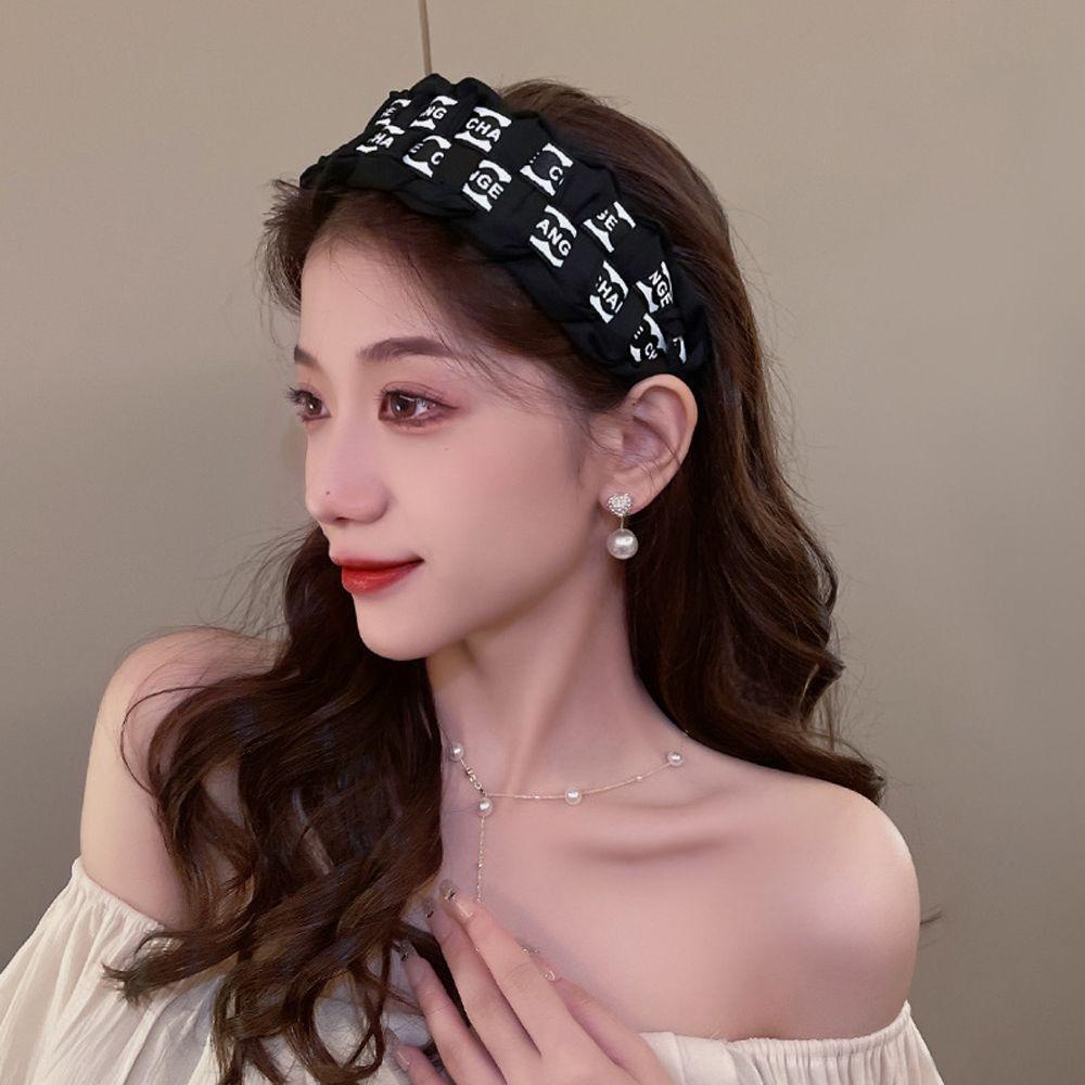 Kẹp Tóc Vải Bản Rộng In Chữ Tiếng Anh Kiểu Vintage Thời Trang Cho Nữ