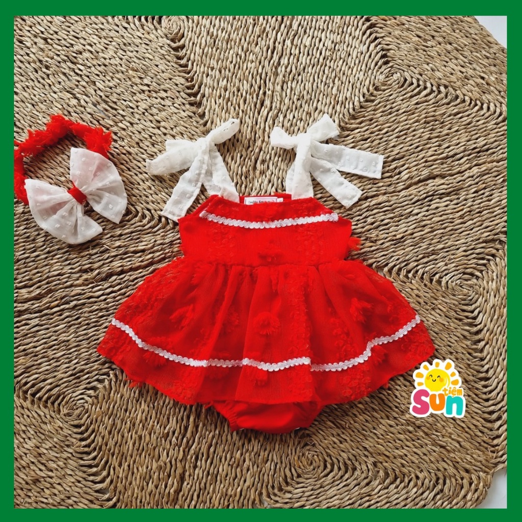 𝗧𝗮̣̆𝗻𝗴 𝘁𝘂𝗿𝗯𝗮𝗻 Body 2 dây cho bé gái size 3-12kg, chất tơ đính hoa nổi, hàng thiết kế xịn đẹp