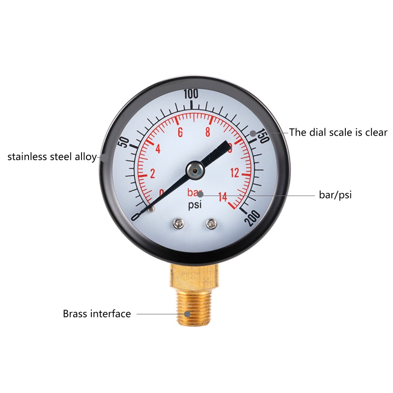 Đồng Hồ Đo Áp Suất Mini 1 / 8NPT 0-200psi / 0-14bar Chuyên Dụng