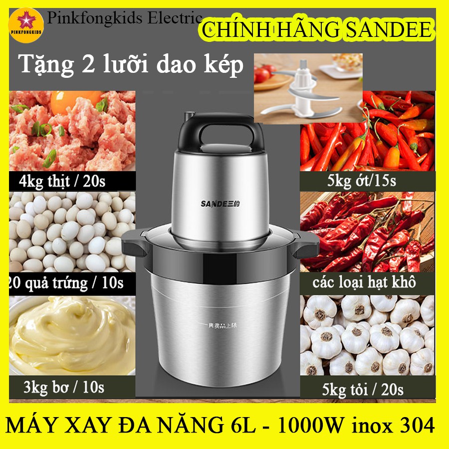 [2 lưỡi dao kép] Máy xay thịt công suất lớn 1000W - 6L | BH 24 Tháng