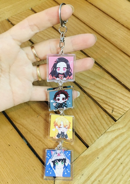 Móc khoá anime kimetsu no yaiba dây 4 miếng mica trong