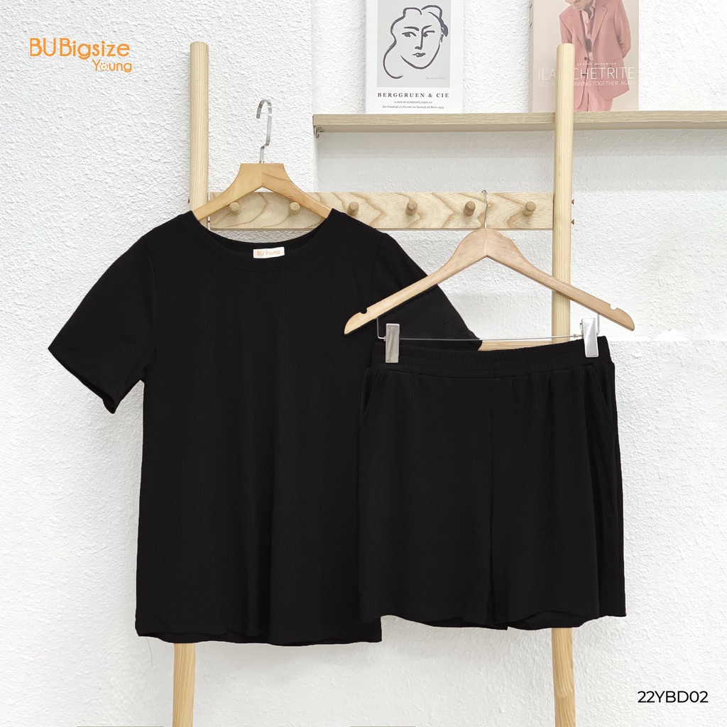 Set thun thể thao áo cổ tròn + Quần short BIGSIZE (55kg đến 95kg) - 22YBD02 - [BU Bigsize Young]
