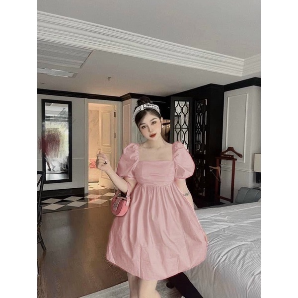 Váy Babydoll Hồng Nhạt Nơ Sau Tay Phồng Siêu Xinh Có Ảnh Thật Kèm Video