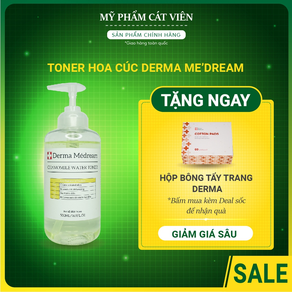 Toner hoa cúc Derma, dưỡng ẩm dưỡng trắng, giảm mụn giảm thâm, làm sạch da Me'dream Thụy Sỹ 500ml,