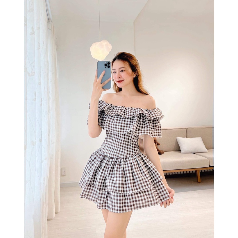 (HÀNG MỚI) ĐẦM XÒE NỮ CARO TRỄ VAI BABY DOLL CỰC XINH TÔN DÁNG SÁNG DA SIÊU HOT
