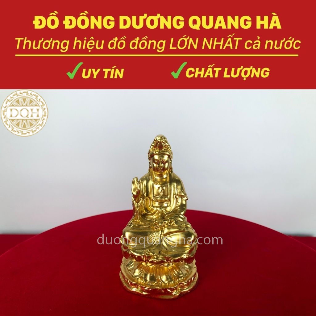 Tượng Phật Quan Thế Âm Bồ Tát Ngự Đài Sen Dát Vàng Chất Liệu Đồng Đỏ Kích Thước 106mm