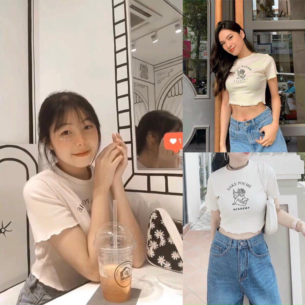 Áo croptop nữ sake cổ tròn tay ngắn chất bozip co giãn 4 chiều màu trắng GuuZ Fashionista