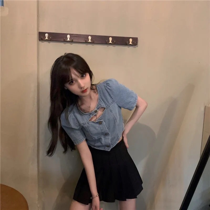 Áo Croptop jean nữ phong cách hàn quốc mẫu mới mã QD070