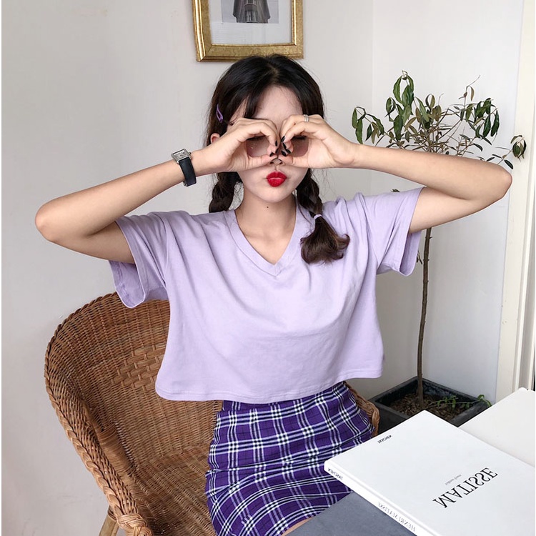 Áo croptop nữ thun cotton tay ngắn form rộng kiểu ulzzang đẹp