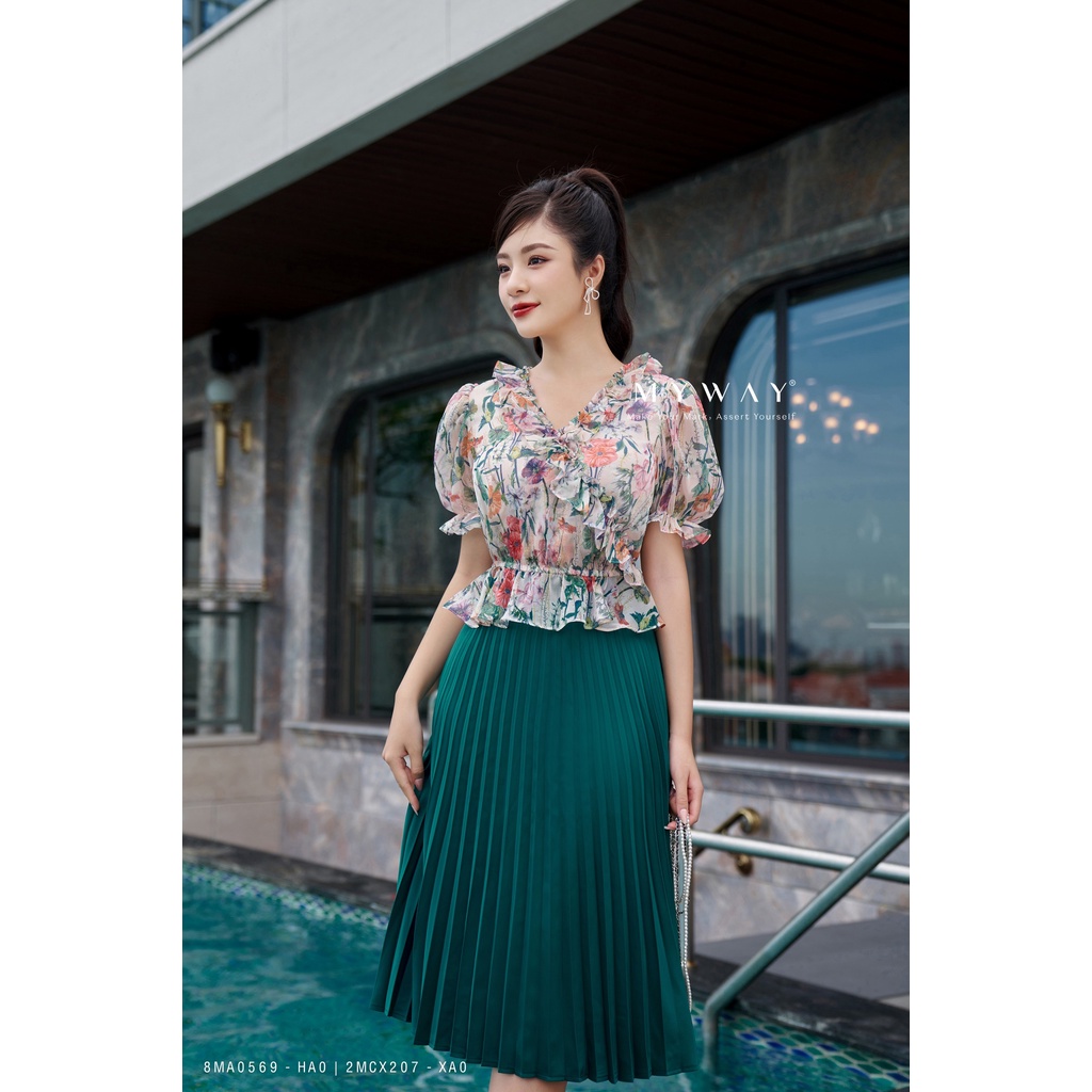 Áo Sơ Mi Nữ Voan Tơ MY WAY Bo Gấu Chiết Eo Sang Trọng 8MA0569 ha0