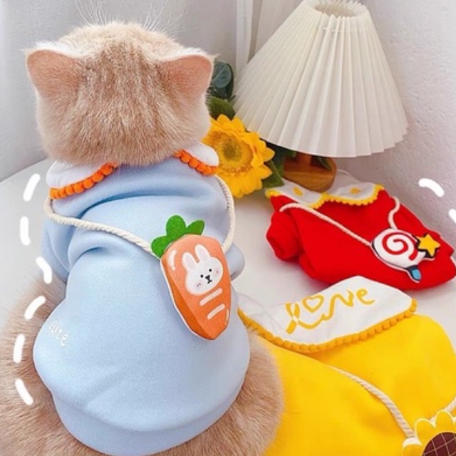Áo cho chó mèo - áo nỉ lót lông túi đeo chéo kẹo ngọt và cà rốt cute phô mai que cho thú cưng