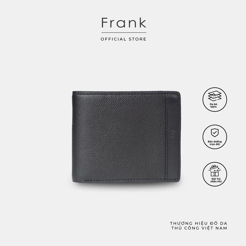 Ví Ngắn Cầm Tay Nam Da Bò Epsom Cao Cấp FRANK Stripe Bifold Wallet - Màu Đen