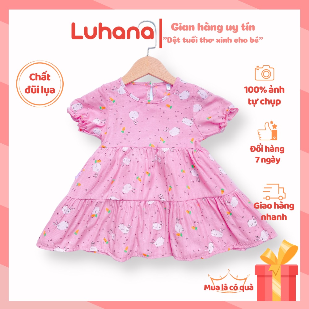 Váy cho bé gái chất đũi lụa thấm hút tốt dáng babydoll công chúa, đầm bé gái 1 tuổi đến 5 tuổi LUHANA