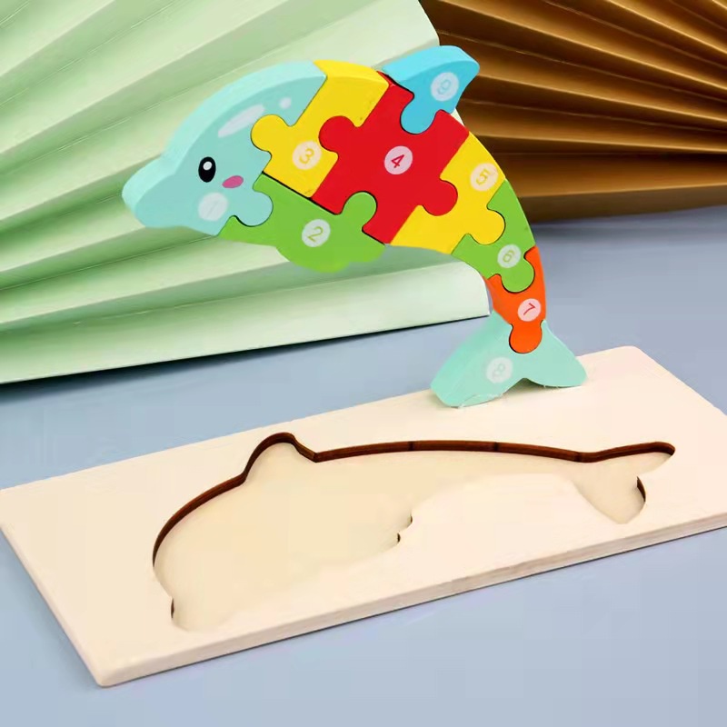 Bộ Đồ Chơi Xếp Hình Khủng Long Bằng Gỗ Montessori Cho Bé 2-3-4 Tuổi