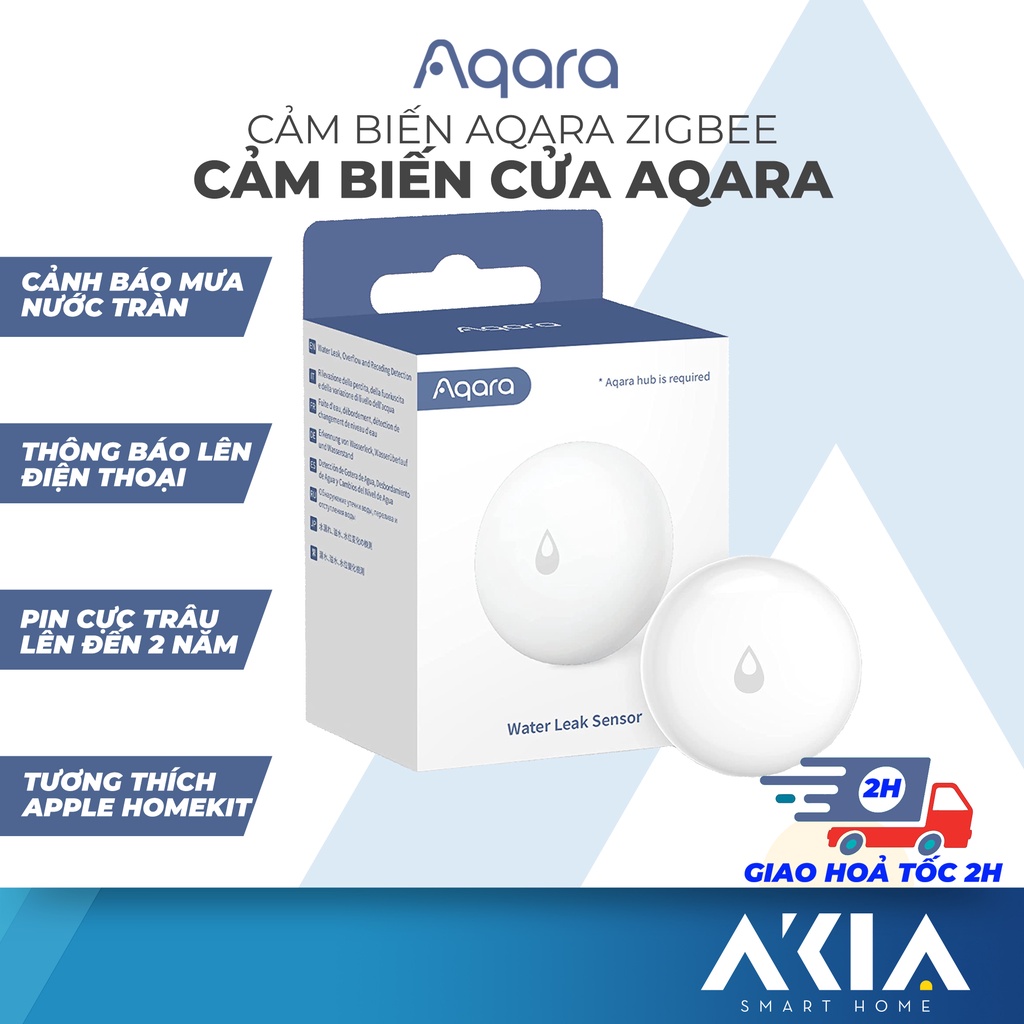 Cảm biến nước Aqara - Cảnh báo mưa, tràn nước sàn toilet hoặc máy bơm hồ cá, thông báo lên điện thoại, Hàng chính hãng