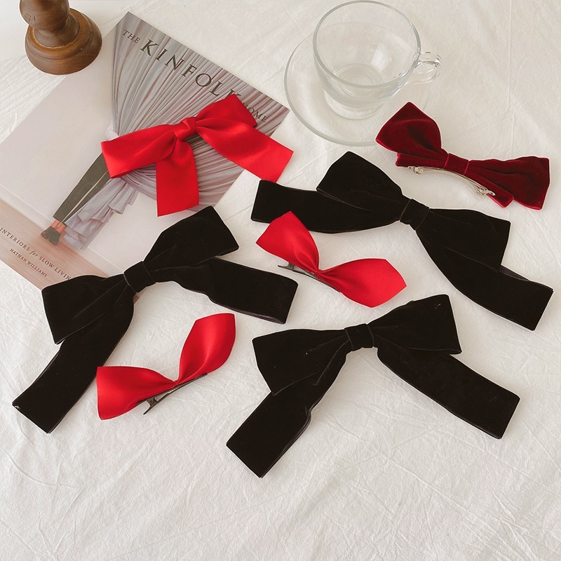 Set 2 Kẹp Tóc Hình Nơ Vải Nhung Thanh Lịch