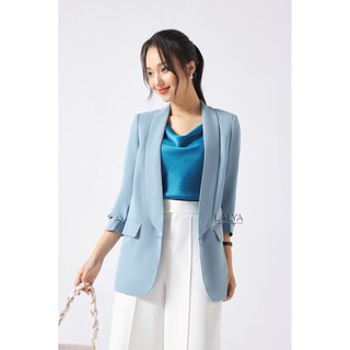 LALYA_Áo Blazer cổ sam basic - Xanh