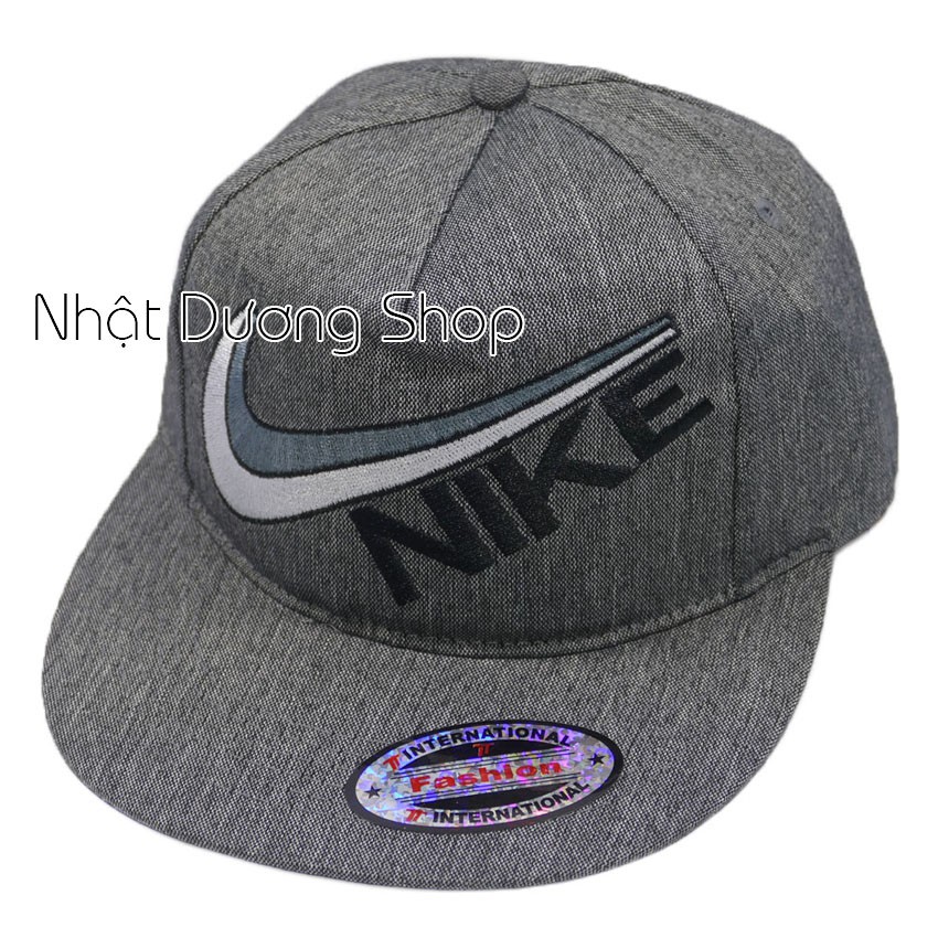 Nón Hiphop Snapback thêu hình Móc Nike thời trang - Xám