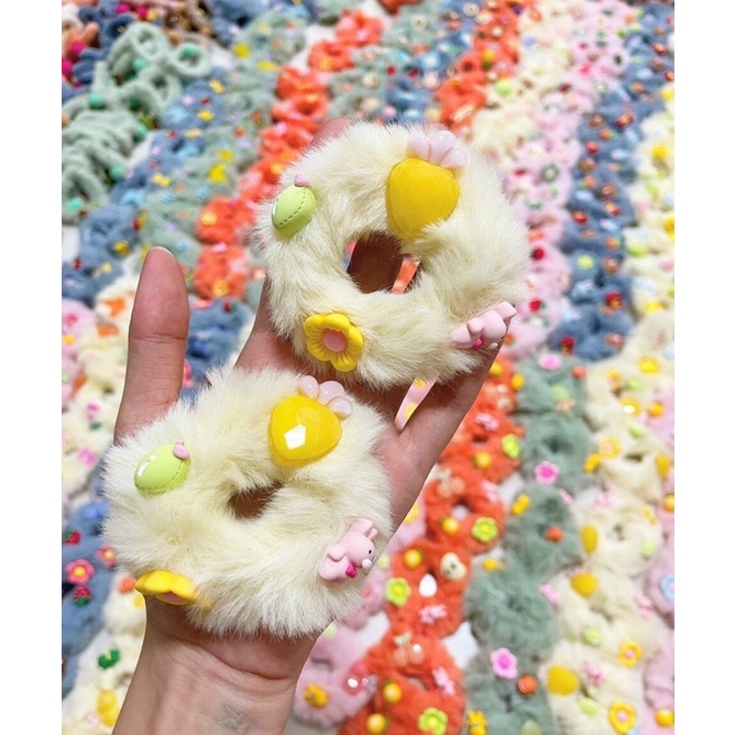 Dây Buộc Tóc Co Giãn Phối Lông Thời Trang Cho Nữ  (Hair Scrunchies)