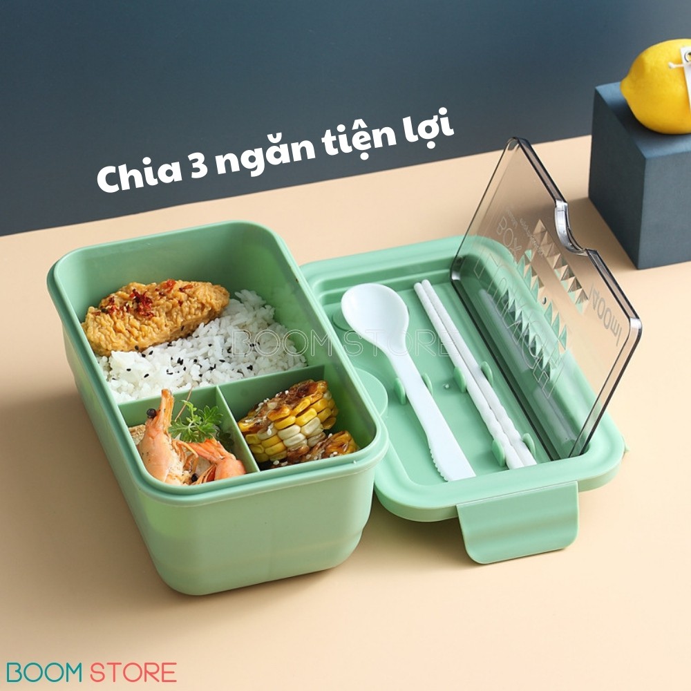 Hộp cơm văn phòng 3 ngăn 1400ml dùng được trong lò vi sóng cao cấp Boom Store