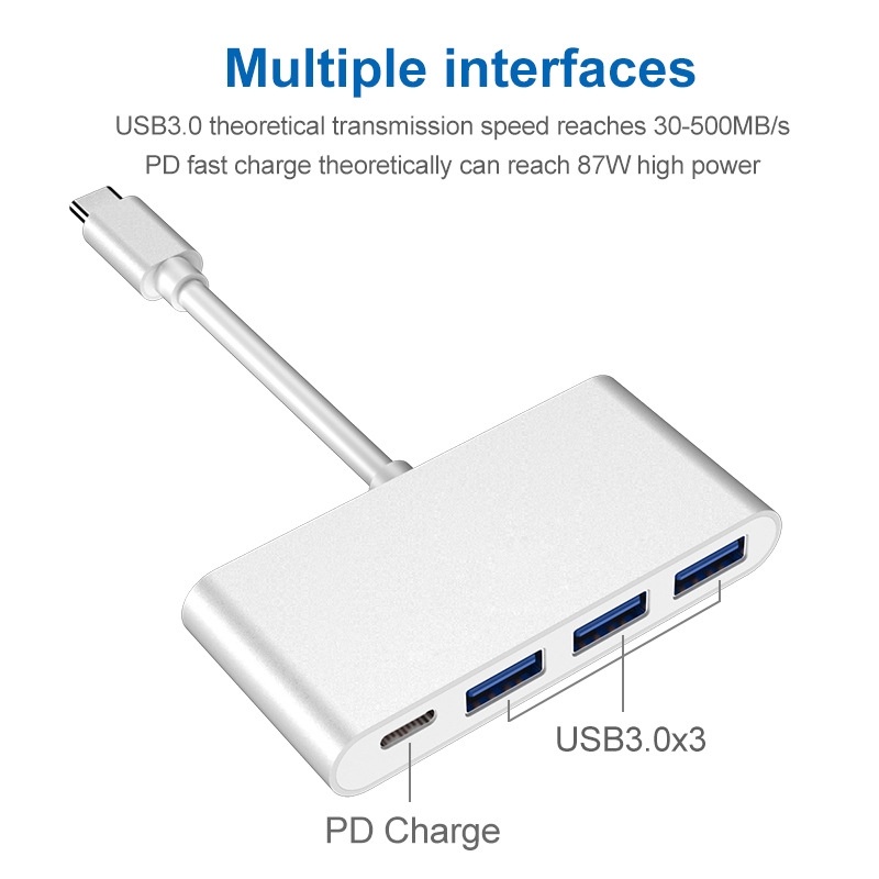 PUTEER USB C 4 in 1 HUB adapter usb c  to USB3.0 usb Splitter For Lenovo Xiaomi Macbook PC Computer Notebook Laptops Power Deliver