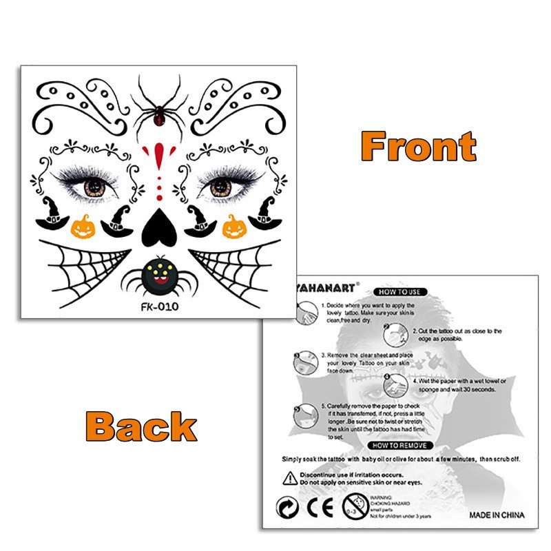 Hình Xăm Dán Mặt Và Cơ Thể Phong Cách Halloween Độc Đáo