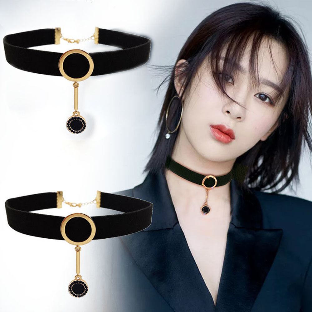 Vòng cổ choker mặt tròn đính đá Zircon nhiều màu sắc thời trang cổ điển cho nữ