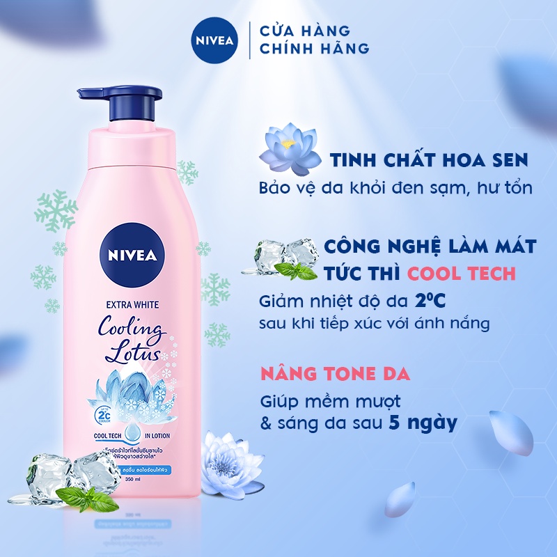 Bộ đôi dưỡng thể NIVEA  giúp da mềm mượt &amp; nâng tone sau 5 ngày Cooling Lotus 350ML