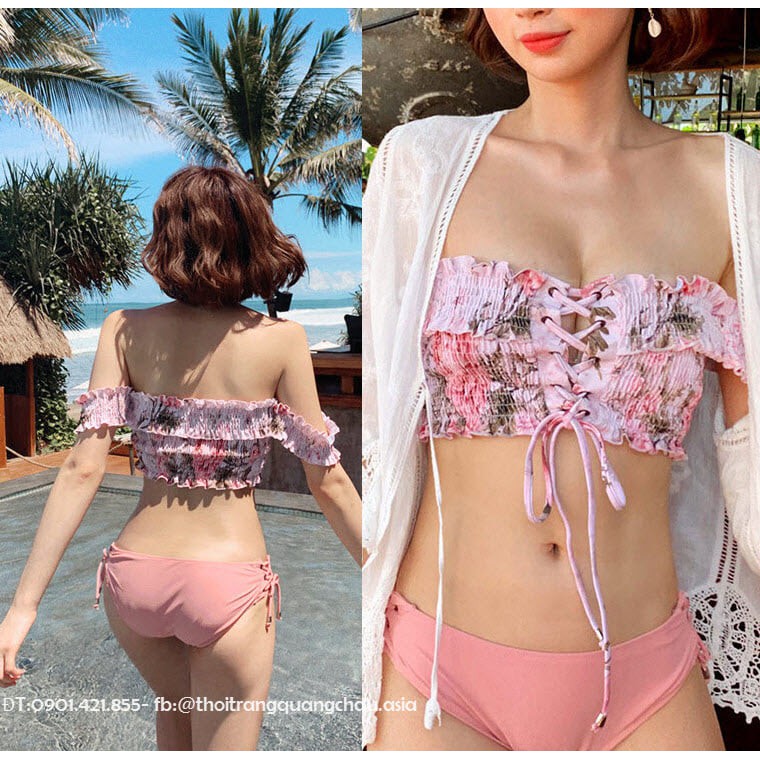 [Hàng Nhập] Bikini, Đồ Bơi Hai Mảnh Trễ Vai Hồng Dâu Siu Xinh #adn9637