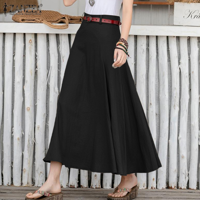 Chân váy ZANZEA cotton dài eo cao màu trơn cho nữ
