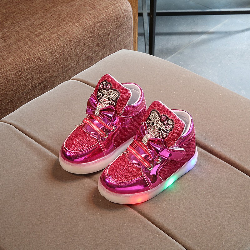 Giày sneaker thiết kế hoạt hình Hello kitty có đèn LED xinh xắn cho bé gái