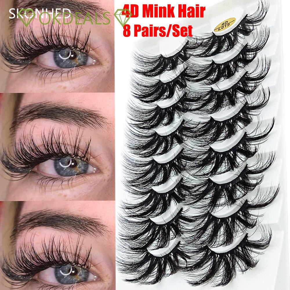 [Hàng mới về] Bộ 8 cặp lông mi giả 4D SKONHED 25mm cong dày tự nhiên