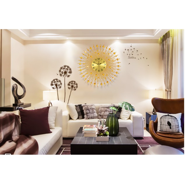 shop anh toàn Đồng Hồ Treo Tường Trang Trí Phòng Khách - Đồng hồ trang trí treo tường mặt trời M9100