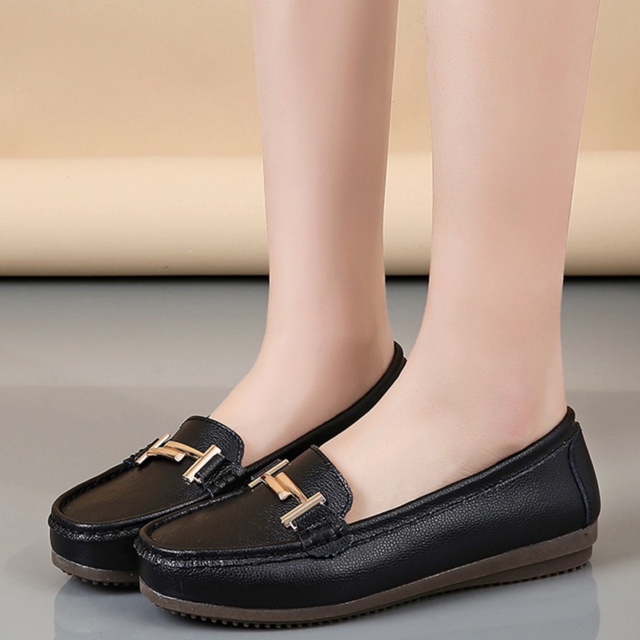 Giày lười nữ chất liệu da vải slip on kiểu mọi đế cao màu trắng độn đế bảo hành 1 năm GD11 TIMAN