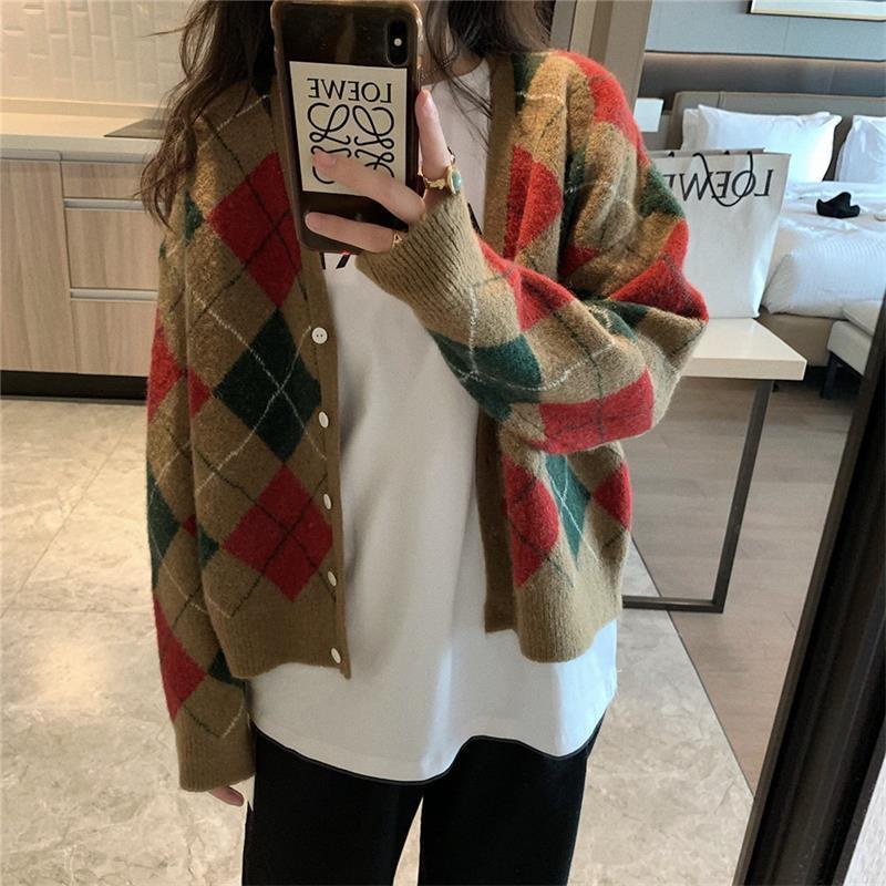 Áo khoác cardigan dệt kim tay dài dáng rộng phong cách thu đông mới 2021