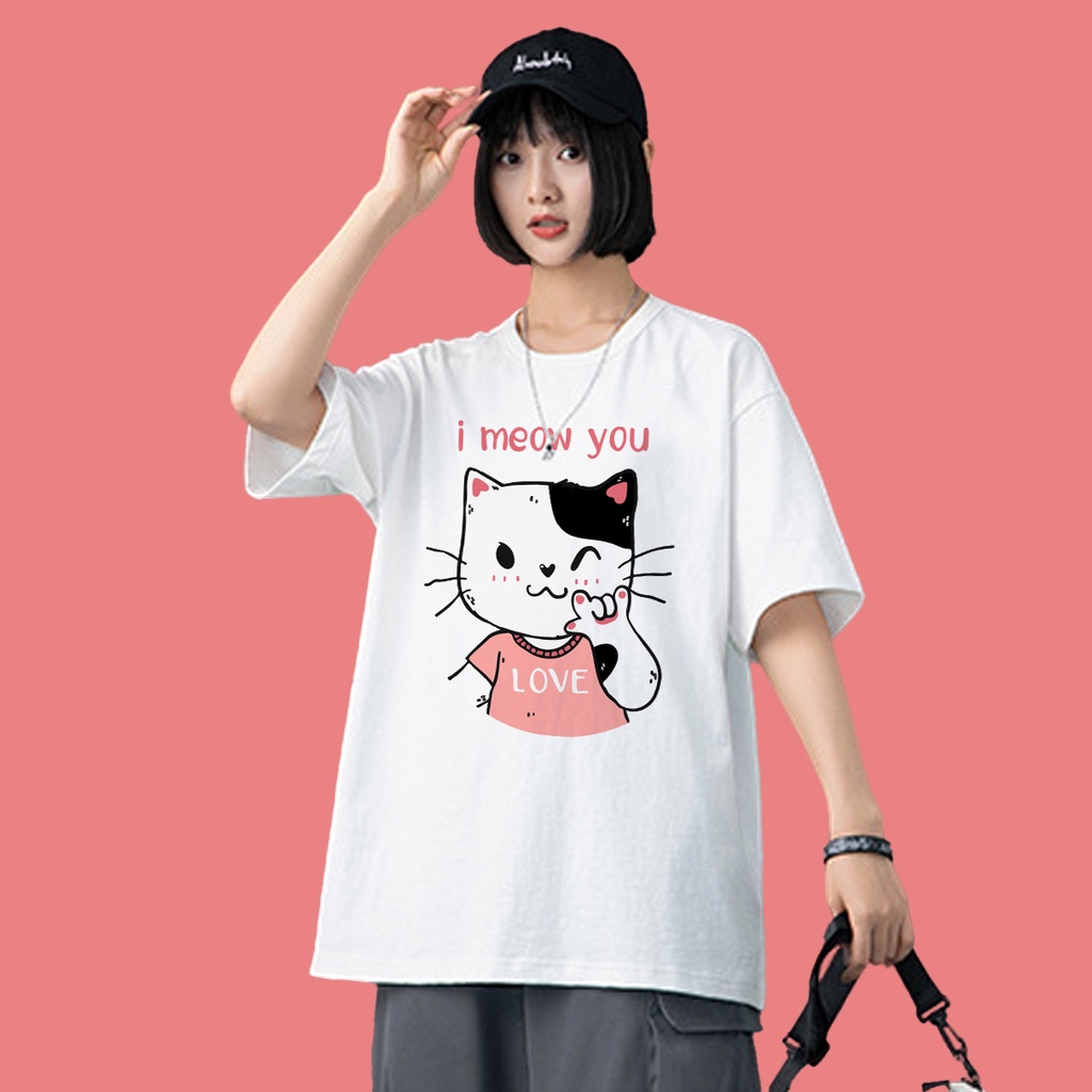 Áo thun nữ tay lỡ freesize phông form rộng Unisex In Hình Mèo BST My World