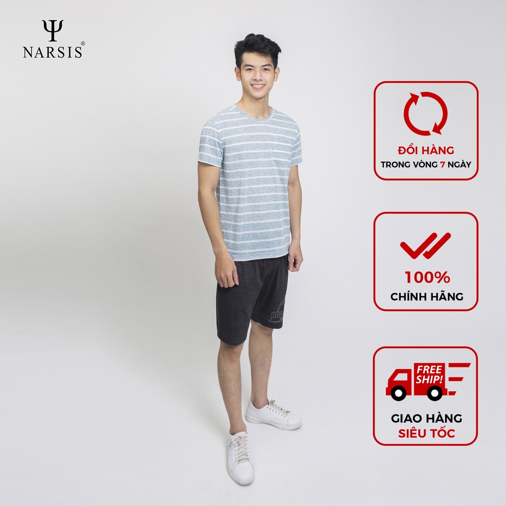 Áo Nam Narsis D6029 màu xanh kẻ trắng