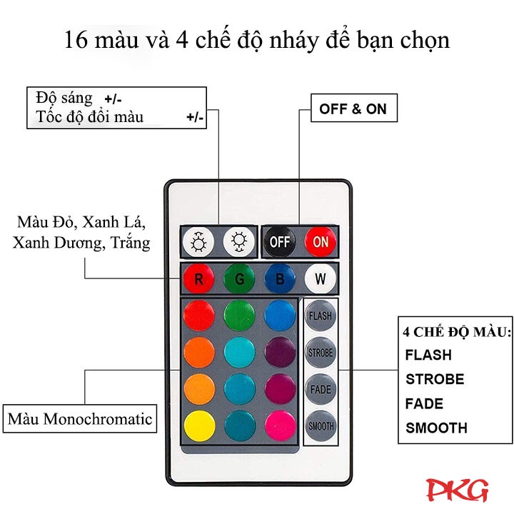 Bộ Đế Đèn Ngủ Led 3D nháy sáng 16 màu đầy đủ đế điều khiển Remote dây cáp D5 Màu Đen | BigBuy360 - bigbuy360.vn