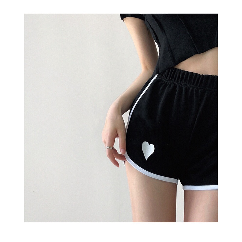 Quần đùi short nữ Viền Tim cạp chun freesize đen trắng ghi xanh phom ôm tôn vòng 3 tập gym yoga mặc nhà hè thun C820 | BigBuy360 - bigbuy360.vn