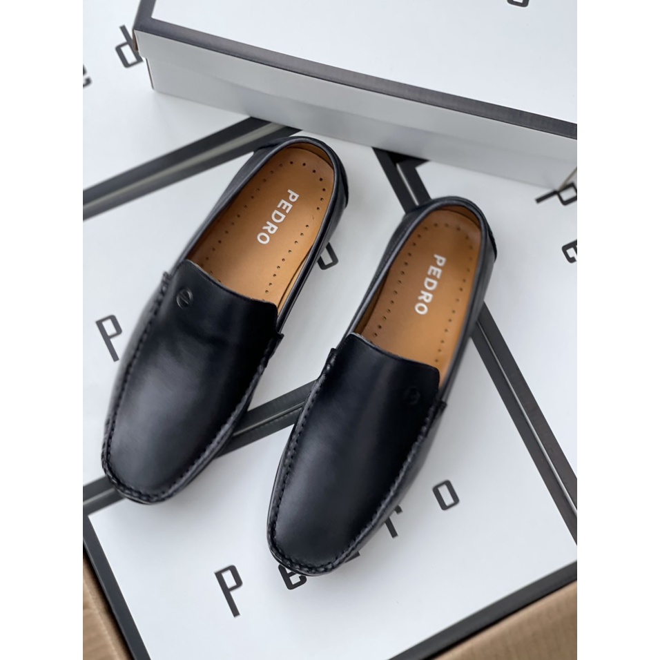 Giày công sở da bò PEDRO Casual Moccasins - Black cho nam, hàng siêu mềm - D2
