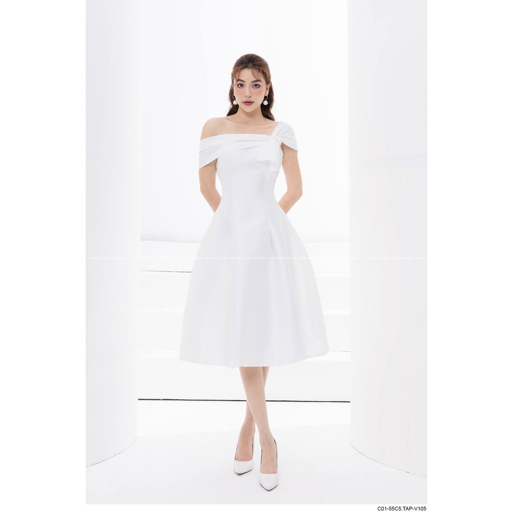Váy đầm thiết kế vai lệch nơ cao cấp [ Có video + Ảnh thật ] The Shilla -C01-55C5