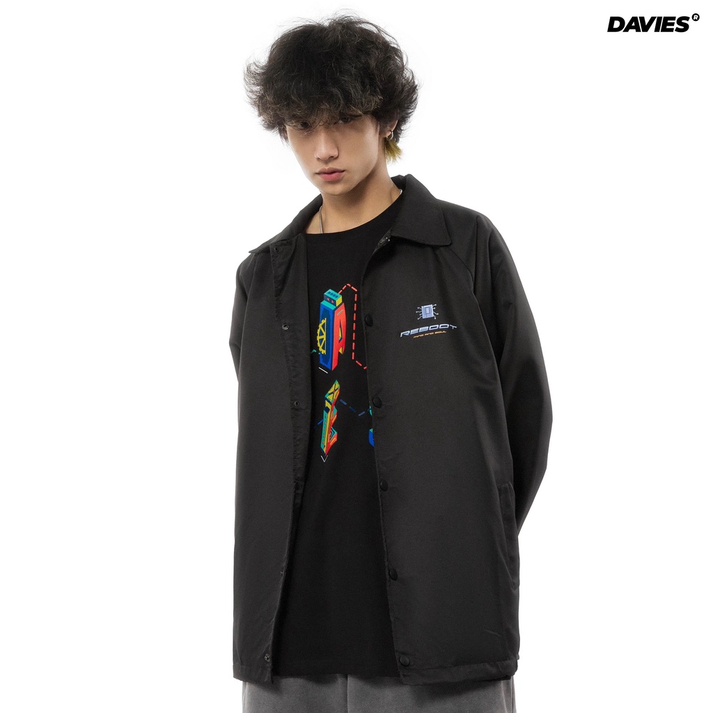 Áo khoác dù nam form rộng màu đen local brand Davies Reboot Logo Jacket