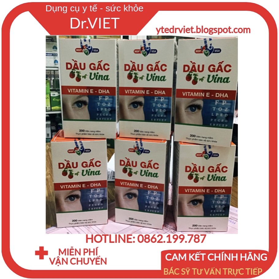 Dầu Gấc Vina chính hãng - Bổ sung dưỡng chất cần thiết cho mắt, tăng cường thị lực - Lọ 200 viên