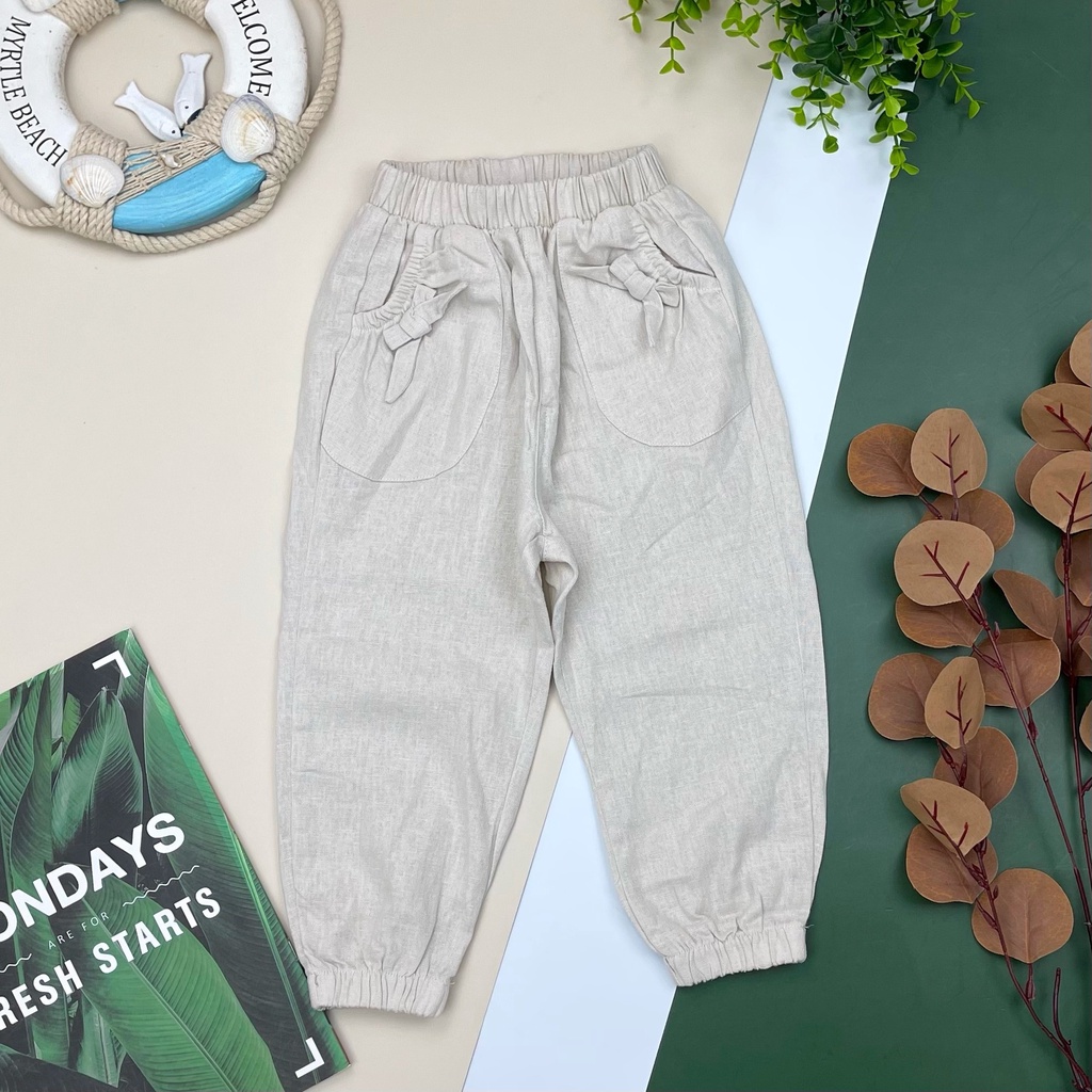 Quần dài Linen nơ bo gấu bé gái 10-38kg