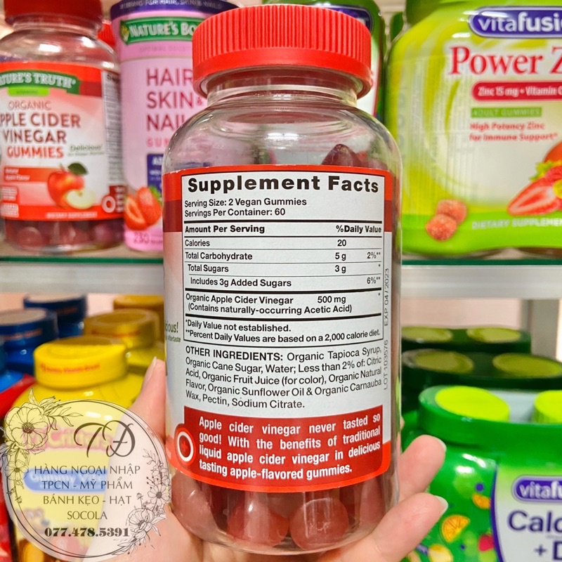 Kẹo dẻo giấm táo Apple Cider Vinegar Gummies Nature’s Truth của Mỹ 120 viên